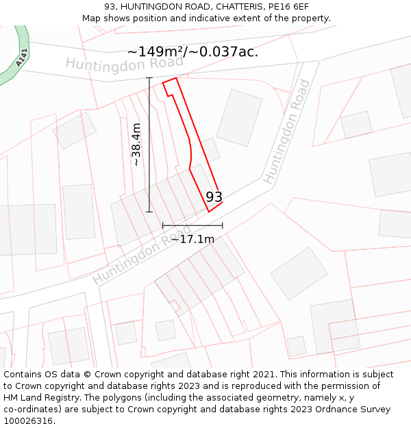 93, HUNTINGDON ROAD, CHATTERIS, PE16 6EF: Plot and title map