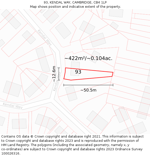 93, KENDAL WAY, CAMBRIDGE, CB4 1LP: Plot and title map