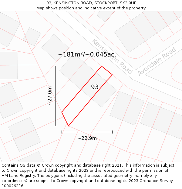 93, KENSINGTON ROAD, STOCKPORT, SK3 0UF: Plot and title map