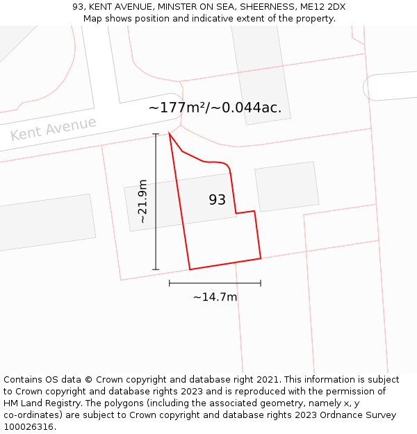 93, KENT AVENUE, MINSTER ON SEA, SHEERNESS, ME12 2DX: Plot and title map
