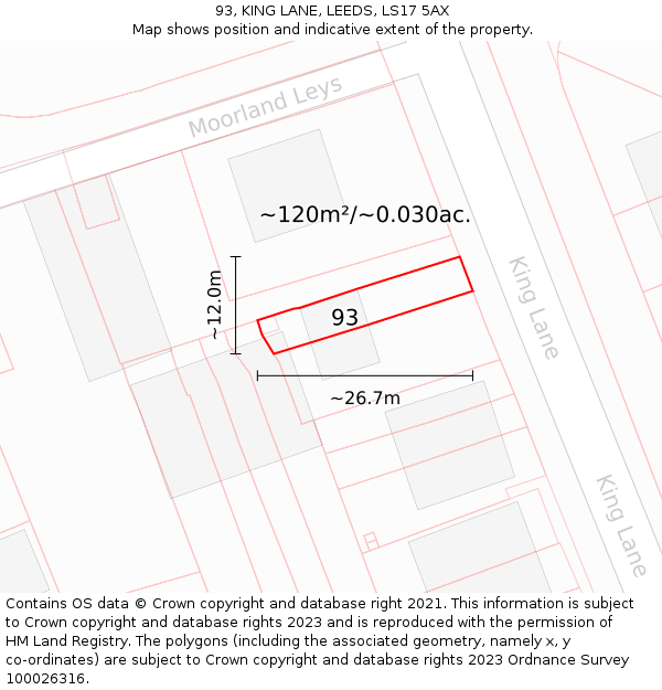 93, KING LANE, LEEDS, LS17 5AX: Plot and title map