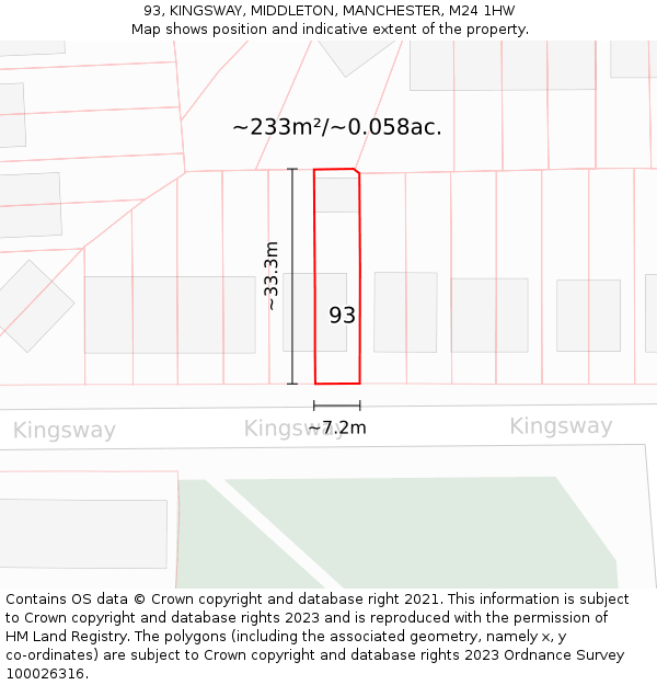 93, KINGSWAY, MIDDLETON, MANCHESTER, M24 1HW: Plot and title map