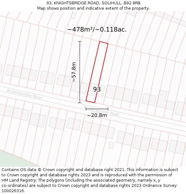 93, KNIGHTSBRIDGE ROAD, SOLIHULL, B92 8RB: Plot and title map