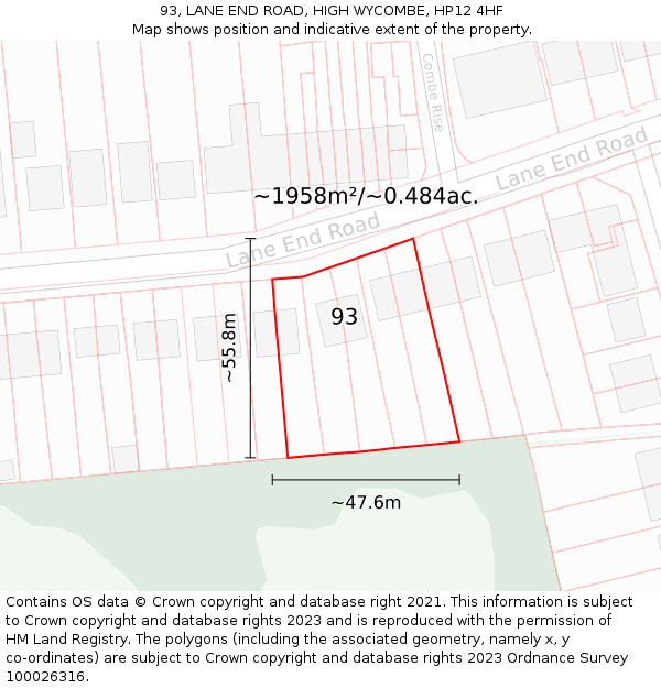 93, LANE END ROAD, HIGH WYCOMBE, HP12 4HF: Plot and title map