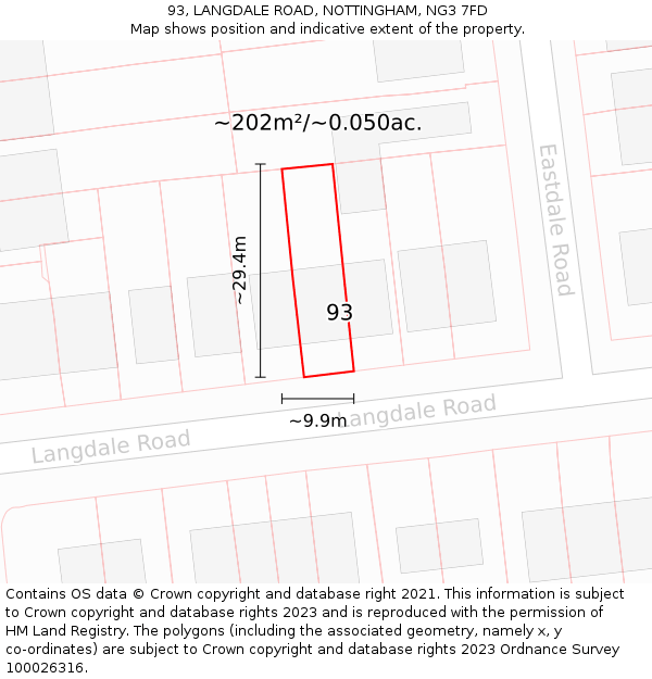 93, LANGDALE ROAD, NOTTINGHAM, NG3 7FD: Plot and title map