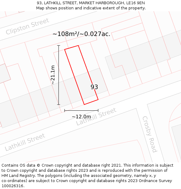 93, LATHKILL STREET, MARKET HARBOROUGH, LE16 9EN: Plot and title map