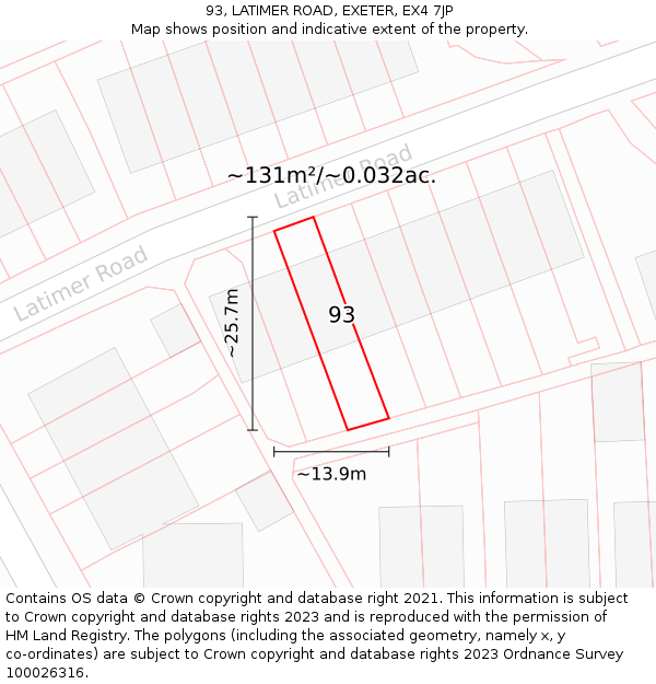 93, LATIMER ROAD, EXETER, EX4 7JP: Plot and title map