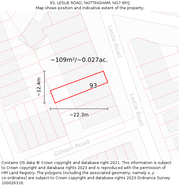 93, LESLIE ROAD, NOTTINGHAM, NG7 6PQ: Plot and title map