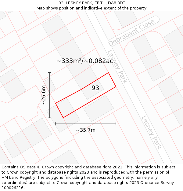 93, LESNEY PARK, ERITH, DA8 3DT: Plot and title map