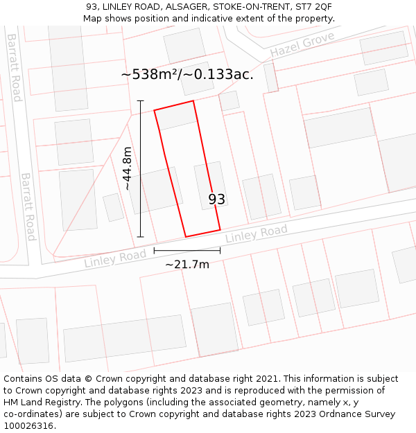 93, LINLEY ROAD, ALSAGER, STOKE-ON-TRENT, ST7 2QF: Plot and title map
