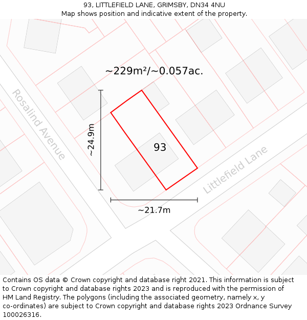 93, LITTLEFIELD LANE, GRIMSBY, DN34 4NU: Plot and title map
