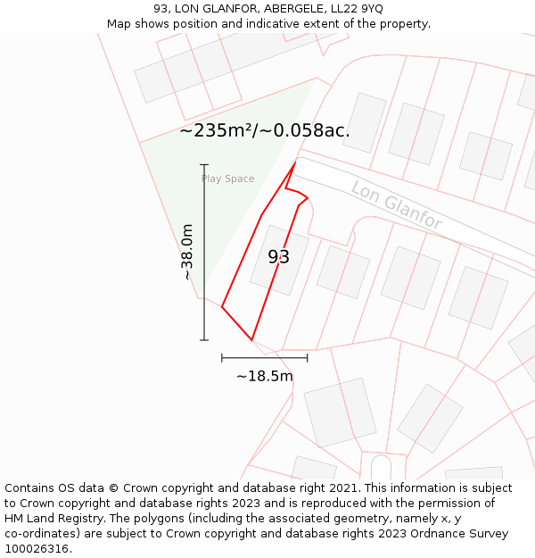 93, LON GLANFOR, ABERGELE, LL22 9YQ: Plot and title map