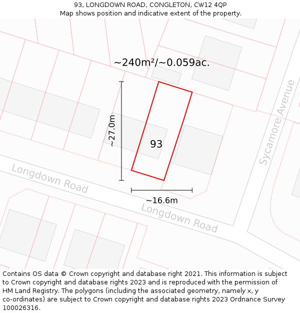 93, LONGDOWN ROAD, CONGLETON, CW12 4QP: Plot and title map