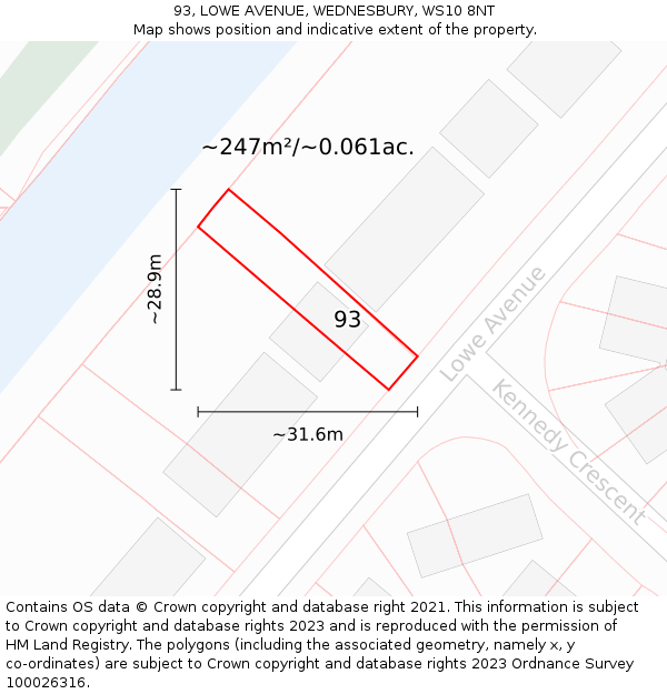 93, LOWE AVENUE, WEDNESBURY, WS10 8NT: Plot and title map