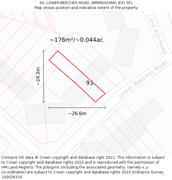 93, LOWER BEECHES ROAD, BIRMINGHAM, B31 5FL: Plot and title map