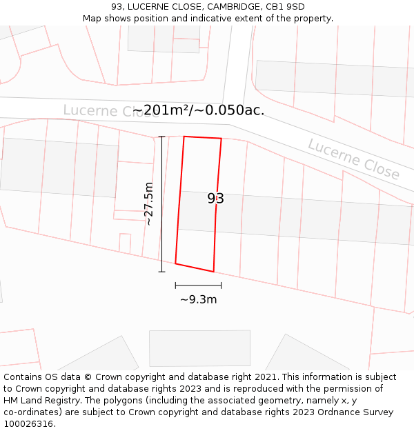 93, LUCERNE CLOSE, CAMBRIDGE, CB1 9SD: Plot and title map