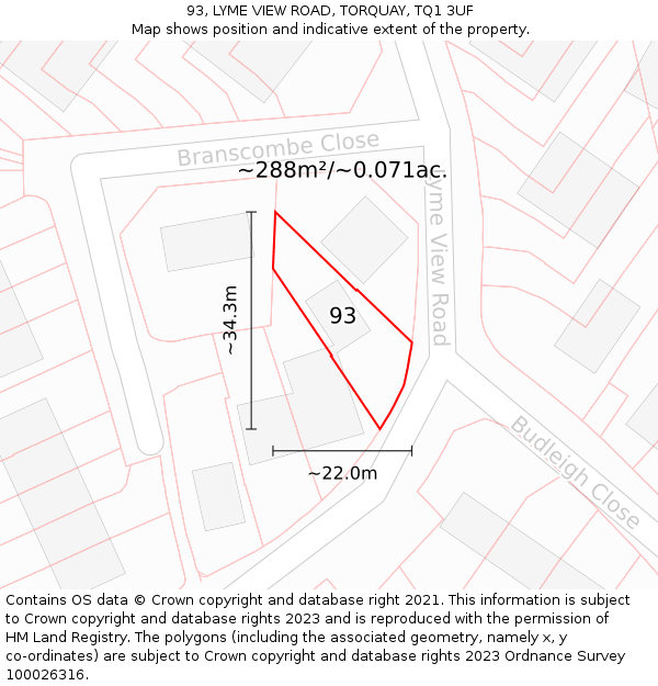 93, LYME VIEW ROAD, TORQUAY, TQ1 3UF: Plot and title map