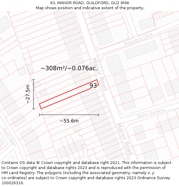 93, MANOR ROAD, GUILDFORD, GU2 9NW: Plot and title map