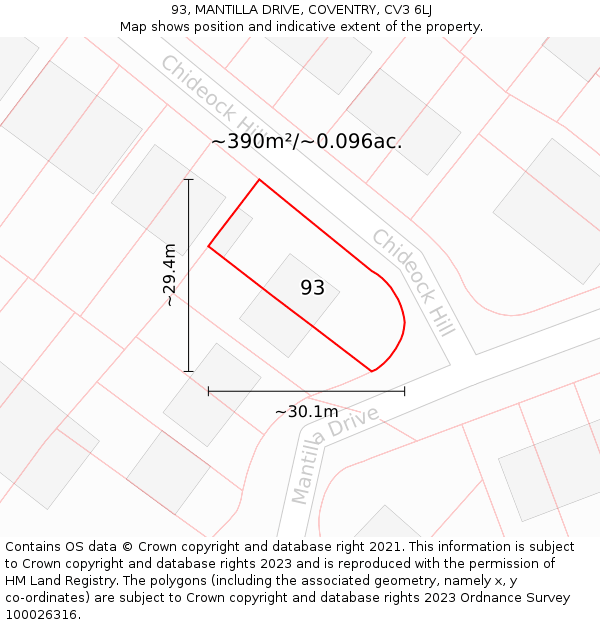93, MANTILLA DRIVE, COVENTRY, CV3 6LJ: Plot and title map
