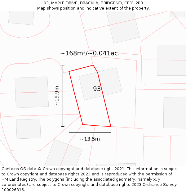 93, MAPLE DRIVE, BRACKLA, BRIDGEND, CF31 2PR: Plot and title map