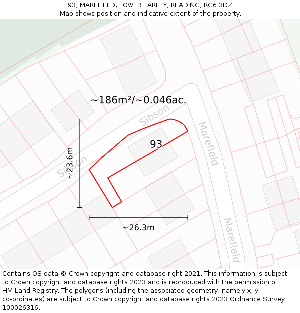 93, MAREFIELD, LOWER EARLEY, READING, RG6 3DZ: Plot and title map