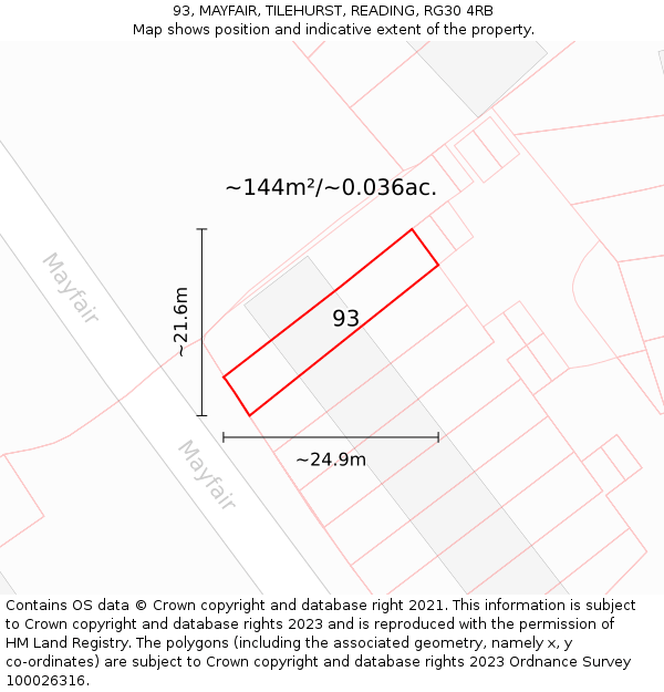 93, MAYFAIR, TILEHURST, READING, RG30 4RB: Plot and title map