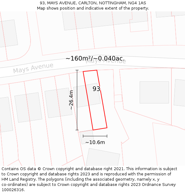 93, MAYS AVENUE, CARLTON, NOTTINGHAM, NG4 1AS: Plot and title map