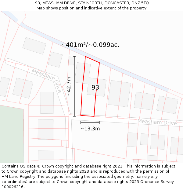 93, MEASHAM DRIVE, STAINFORTH, DONCASTER, DN7 5TQ: Plot and title map