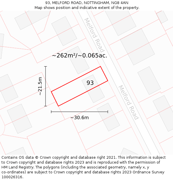 93, MELFORD ROAD, NOTTINGHAM, NG8 4AN: Plot and title map