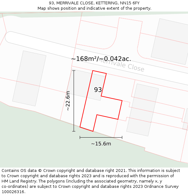 93, MERRIVALE CLOSE, KETTERING, NN15 6FY: Plot and title map