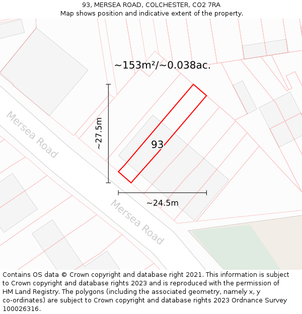 93, MERSEA ROAD, COLCHESTER, CO2 7RA: Plot and title map