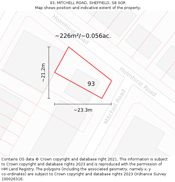 93, MITCHELL ROAD, SHEFFIELD, S8 0GR: Plot and title map