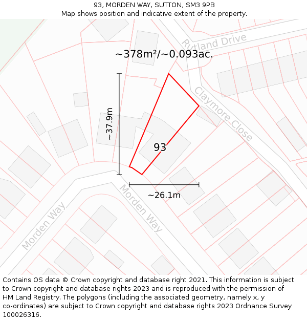 93, MORDEN WAY, SUTTON, SM3 9PB: Plot and title map
