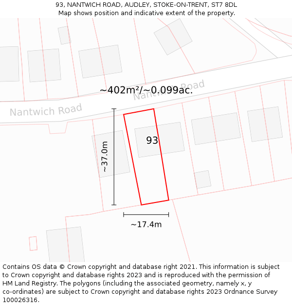 93, NANTWICH ROAD, AUDLEY, STOKE-ON-TRENT, ST7 8DL: Plot and title map