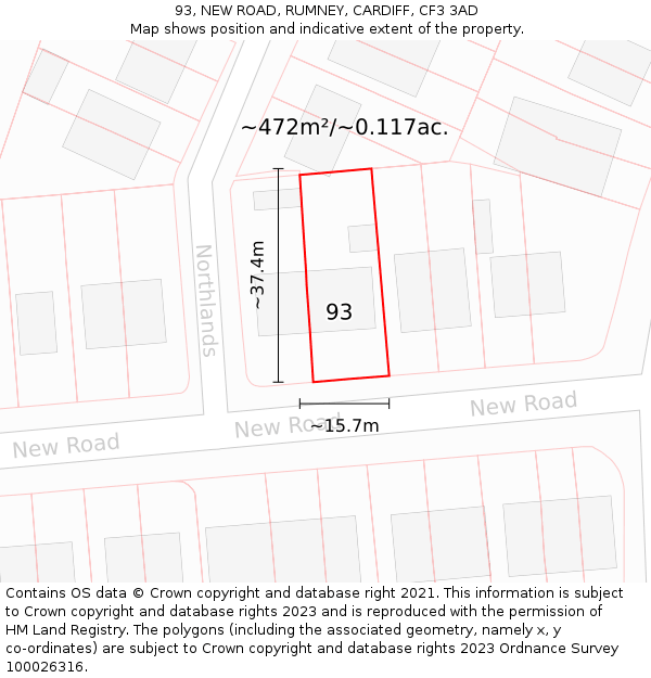 93, NEW ROAD, RUMNEY, CARDIFF, CF3 3AD: Plot and title map