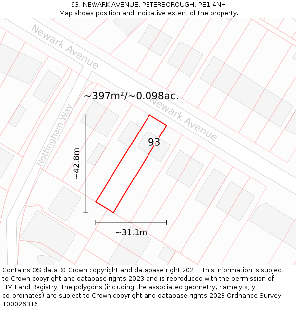 93, NEWARK AVENUE, PETERBOROUGH, PE1 4NH: Plot and title map