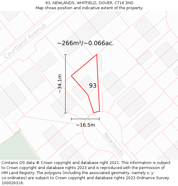 93, NEWLANDS, WHITFIELD, DOVER, CT16 3ND: Plot and title map