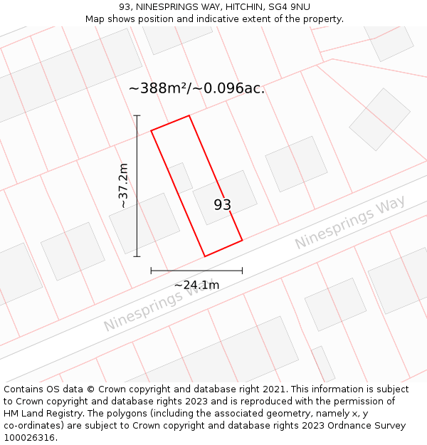 93, NINESPRINGS WAY, HITCHIN, SG4 9NU: Plot and title map