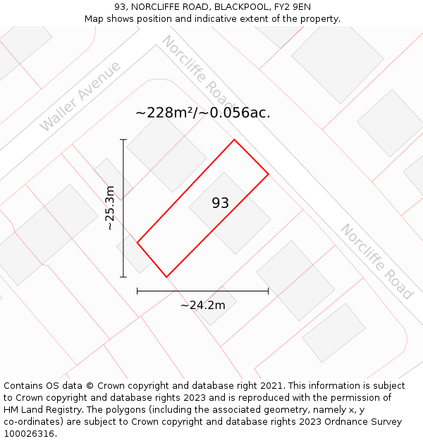 93, NORCLIFFE ROAD, BLACKPOOL, FY2 9EN: Plot and title map