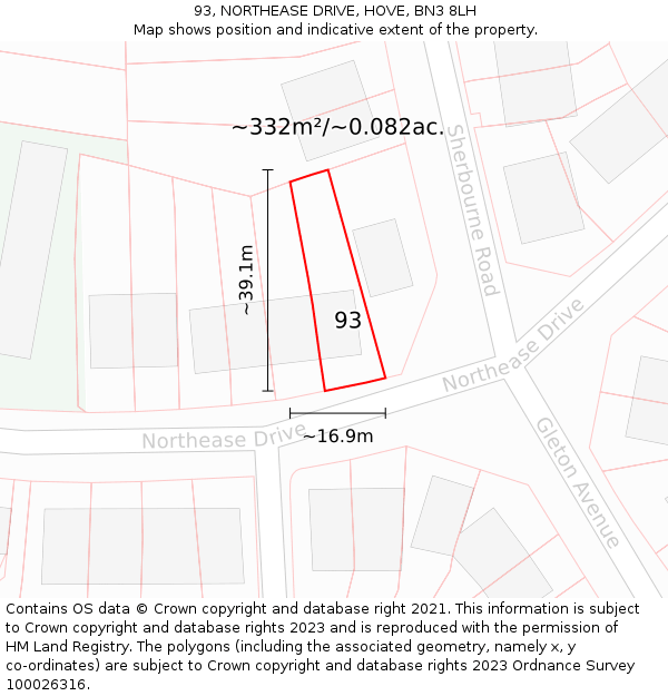 93, NORTHEASE DRIVE, HOVE, BN3 8LH: Plot and title map