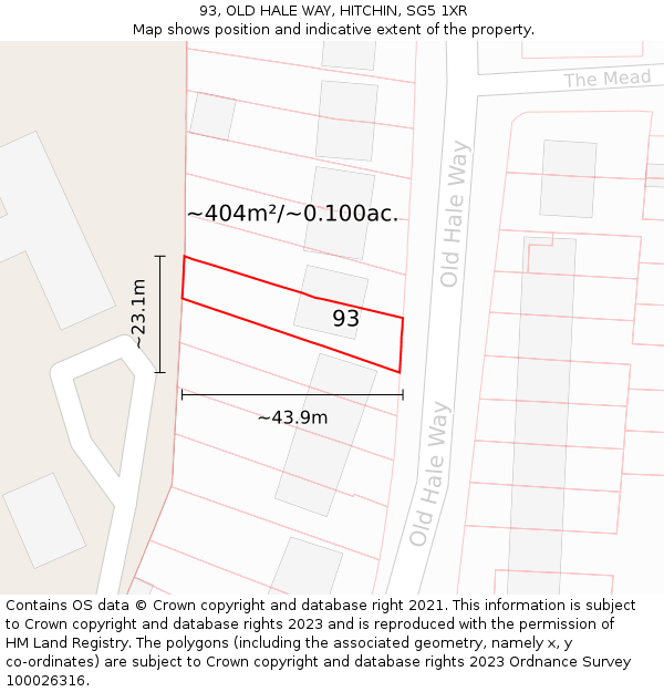 93, OLD HALE WAY, HITCHIN, SG5 1XR: Plot and title map