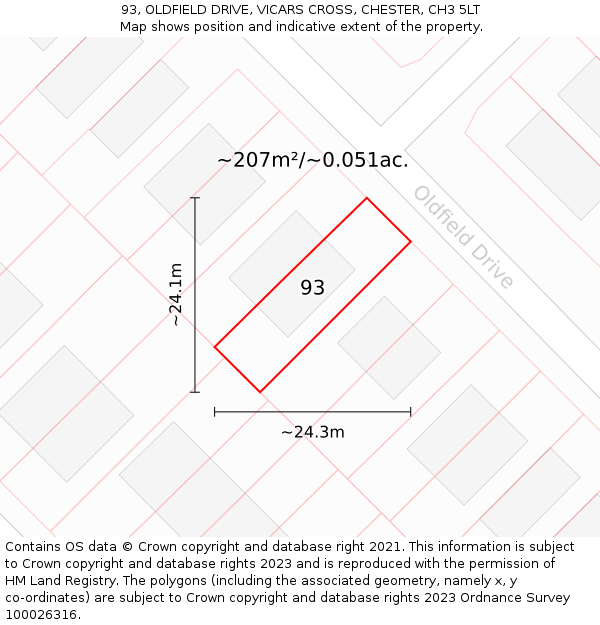 93, OLDFIELD DRIVE, VICARS CROSS, CHESTER, CH3 5LT: Plot and title map