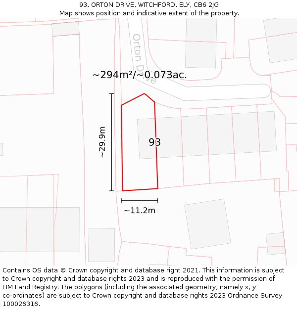 93, ORTON DRIVE, WITCHFORD, ELY, CB6 2JG: Plot and title map