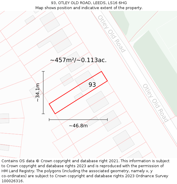 93, OTLEY OLD ROAD, LEEDS, LS16 6HG: Plot and title map