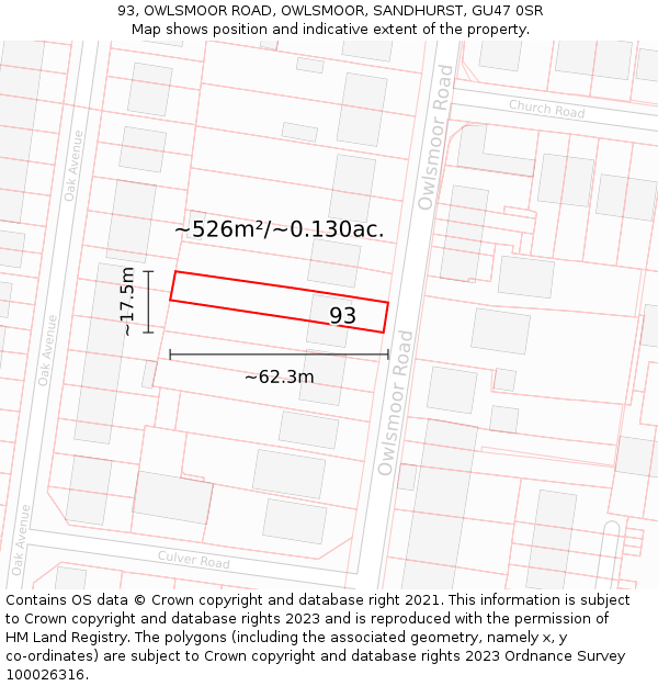 93, OWLSMOOR ROAD, OWLSMOOR, SANDHURST, GU47 0SR: Plot and title map