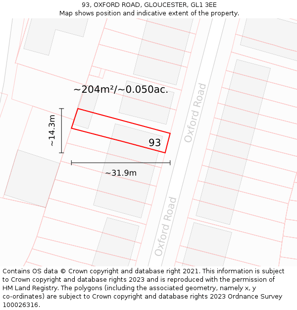 93, OXFORD ROAD, GLOUCESTER, GL1 3EE: Plot and title map