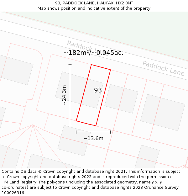 93, PADDOCK LANE, HALIFAX, HX2 0NT: Plot and title map