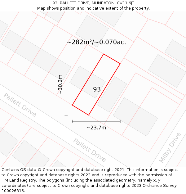 93, PALLETT DRIVE, NUNEATON, CV11 6JT: Plot and title map