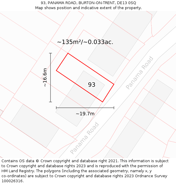 93, PANAMA ROAD, BURTON-ON-TRENT, DE13 0SQ: Plot and title map