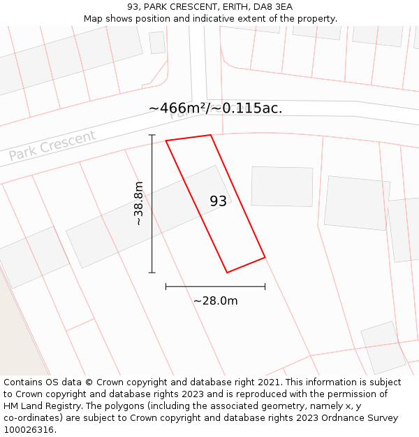 93, PARK CRESCENT, ERITH, DA8 3EA: Plot and title map